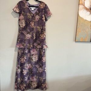 Jessica Howard Maxi Floral Sundress V-Neck Short Sleeve Cottage Garden Modest 14